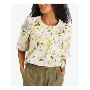 SANCTUARY Womens Ivory Keyhole Back 3/4 Sleeve Jewel Neck Wear To Work Top XXS